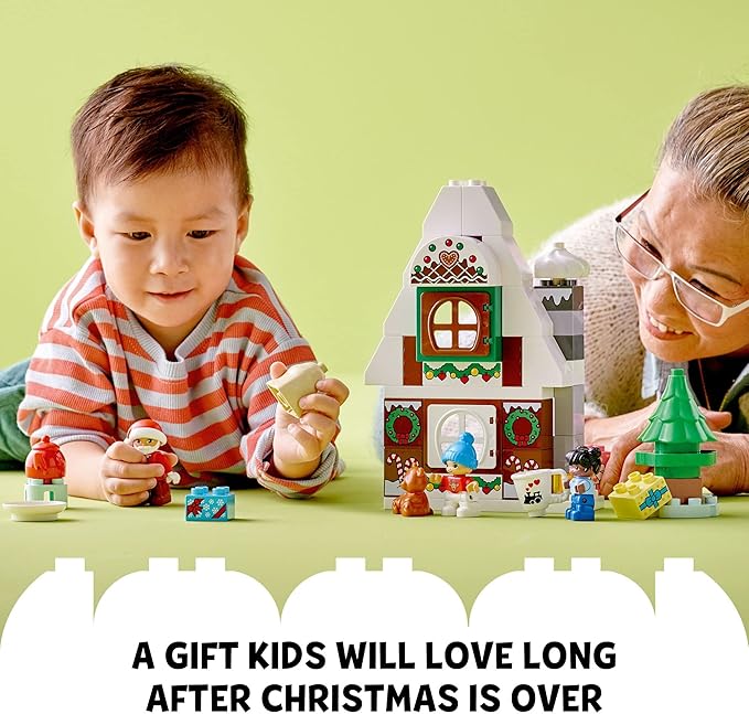 LEGO DUPLO Santa's Gingerbread House Building Set Christmas Toy for 2 Year Old Boys and Girls Includes Santa Claus Figure Stocking Filler Idea Great Gift for Toddlers 10976