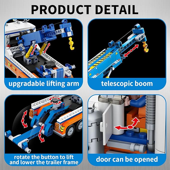 Tow Truck Building Kit 781 PCS Crane Semi and Trailer Car Transporter Construction Vehicles Building Blocks Set Rescue Cars Compatible with Lego Truck Gift for Boys Age 6-12 8-14 &amp Girls