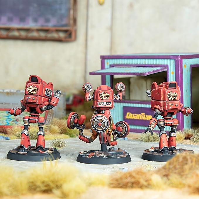 Modiphius Entertainment: Fallout: Wasteland Warfare - Robots: Starlight Theatre Staff -3 Figures 32mm Unpainted Resin RPG Miniatures Nuka World Wave