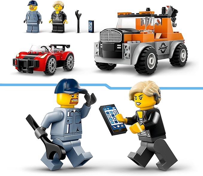 Lego City Tow Truck with Sports Car Toy Car for Boys and Girls from 4 Years Birthday Gift for Children Truck Toy with 2 Mini Figures and Accessories Such as a Cochlear Implant 60435