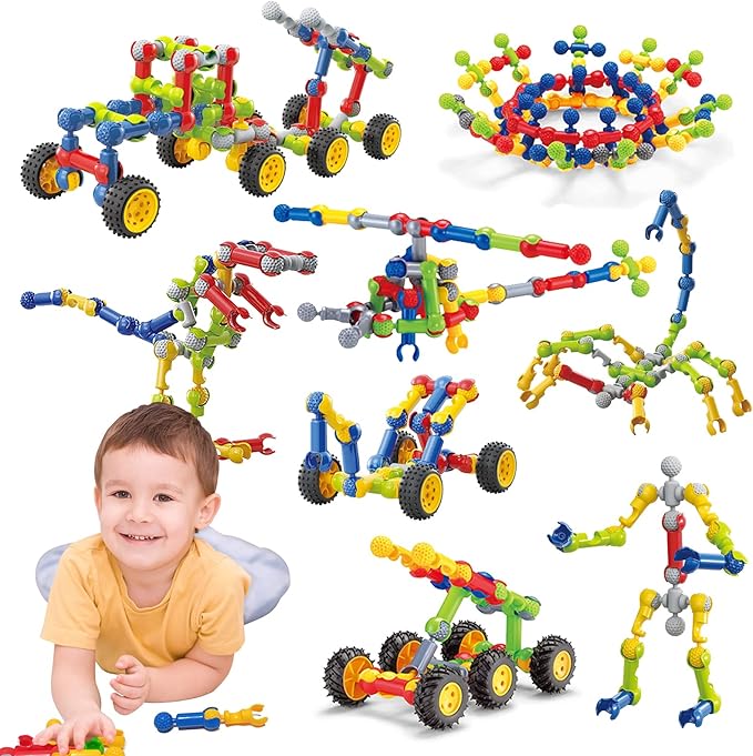 Kids Building Kit STEM Toys 110 Pcs Educational Construction Engineering Building Blocks DIY Learning Set for Ages 3-10 Year Old Boys Girls Best Gift for Children Creative Games Fun Play