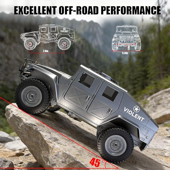 2.4GHz All Terrain RC Military Truck 4WD Remote Control Car Off Road Waterproof with Headlights Turn Signal Lights and Rechargeable Batteries Vehicle Toy Gifts for Adults Kids Age 8+ (Black)