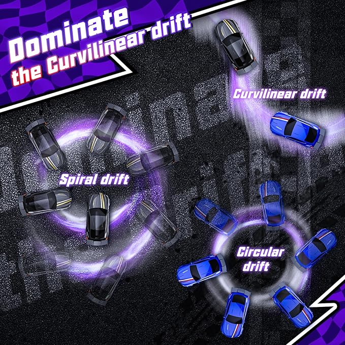 Mini RC Drift Car 1:64 Scale Remote Control Car with LED Lights &amp 2-Speed Modes 2.4GHz Stunt Drifting RC Toys with 4 Obstacles &amp Track Mat Hobby Gift for Kids &amp Adults Black