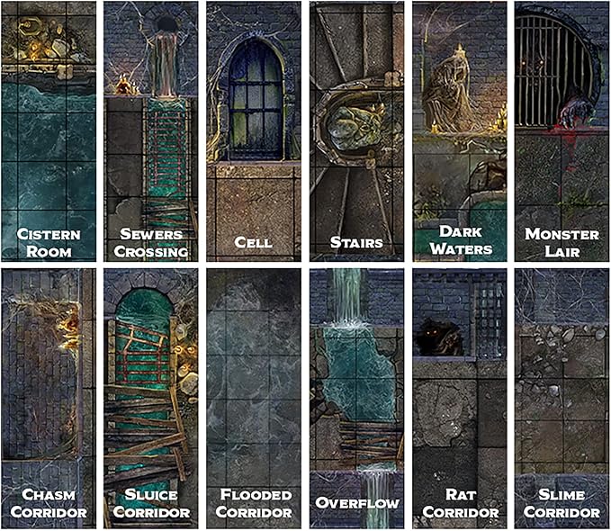 Gale Force Nine Tenfold Dungeon: Dungeons &amp Sewers - Modular Roleplaying Terrain Set &amp 5e RPG Adventure (GF9TFD02)