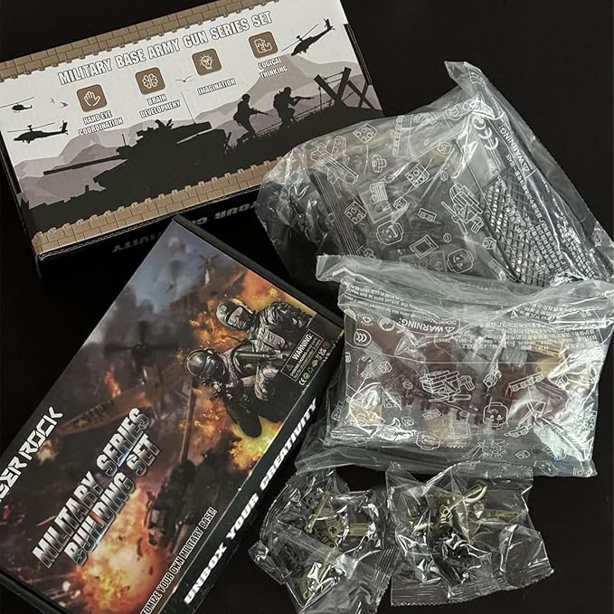 Finger Rock Military Base Building Block Set WW2 Army Mini War Accessories Kits Military Ruins Guard Tower Guns Army Supplies Block Toy for Teens Adults 14+