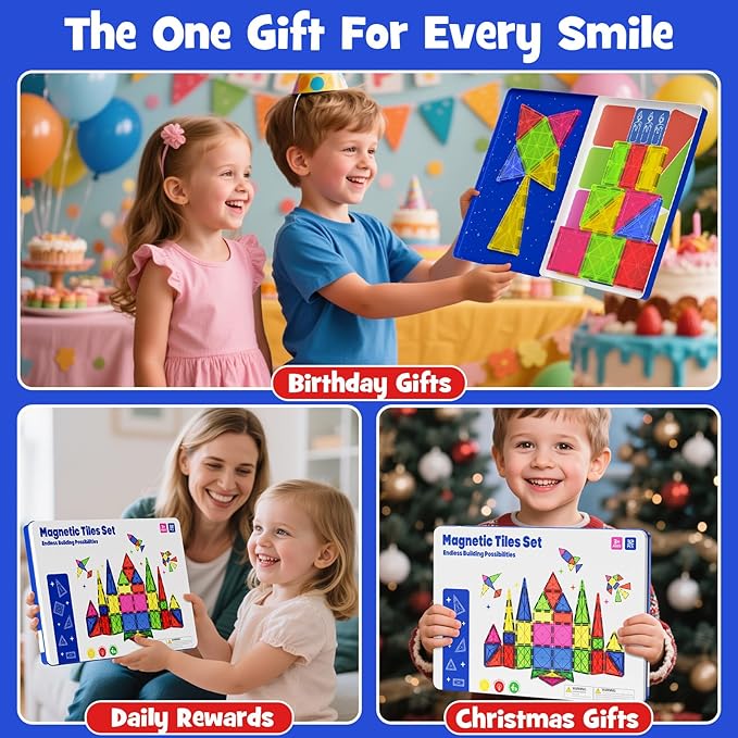 Jumbo Magnetic Tiles with Secure Metal Case 32 Pcs Large Magnetic Building Blocks for Kids 3-8 STEM Toys for Toddlers Preschool Learning Montessori Toys Age 3+ Boy Girl Gift