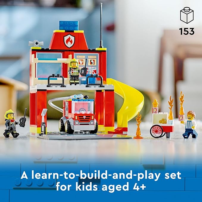 Lego City Fire Station and Fire Engine 60375 Pretend Play Fire Station with Firefighter Minifigures Educational Vehicle Toys for Kids Boys Girls Age 4+