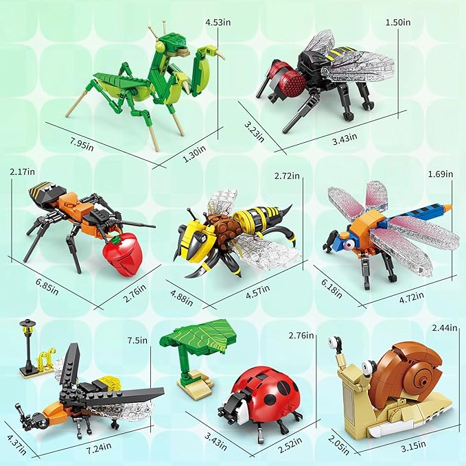 Lynda Insect Building Blocks Set Educational STEM Toys with Dragonfly Mantis Bee Ladybug Etc8 Years OldPerfect for Display Play As a Unique Gift for Insect Enthusiasts.