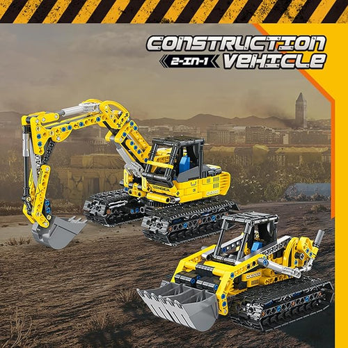 2-in-1 Excavator &amp Bulldozer Building Kit - 399 Pieces STEM Educational Construction Toys for Kids Creative Birthday Gift Idea