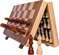 15 Inch Magnetic Wooden Chess Set for Adults &amp Kids - Folding Travel Chess Board with Handcrafted Staunton Pieces Extra Queens and Storage Slots