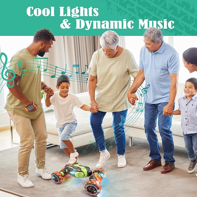 Gesture Sensing RC Stunt Car - Remote &amp Hand-Controlled Drift Toy for Kids Ages 5-7 6-8 9 10 11 12 Year Old 4WD Double-Sided Driving with Lights &amp Music