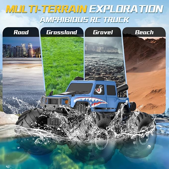 NQD® Monster Truck Toys Waterproof 360°Rotate 4x4 RC Truck Amphibious Remote Control Monster Trucks 2.4GHz All Terrain Off-Road Pickup Toy RC Car for Gifts for Boys Kids Age 6 7 8 9 10 11 12+ Blue