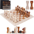 Marble Chess Set for Adults 12 Inch Handmade Travertine and Brown Board Game with Storage Box Classic Table Chess Set with Pieces &amp 2 Extra Queens Gifts &amp Home Décor