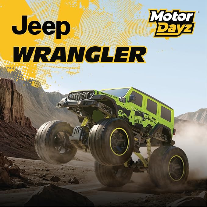 4WD Heavy Metal Remote Control Car Jeep Wrangler RC Truck Toy– 1:10 Scale 4-Door Stamped Metal Body 2.4GHz Control USB Rechargeable Ready to Run Green Great Gift