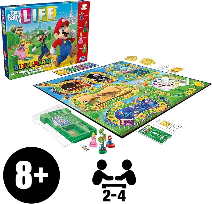 Hasbro Gaming The Game of Life: Super Mario Edition Board Game for Kids Ages 8 and Up Play Minigames Collect Stars Battle Bowser