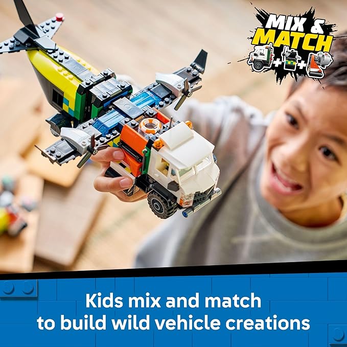 LEGO City Airplane Service Truck &amp Hovercraft Remix Building Toy for Kids - Mix &amp Match Emergency Vehicle &amp Truck Toys for Pretend Play - Gift Idea for Boys &amp Girls Ages 7+ - 60505