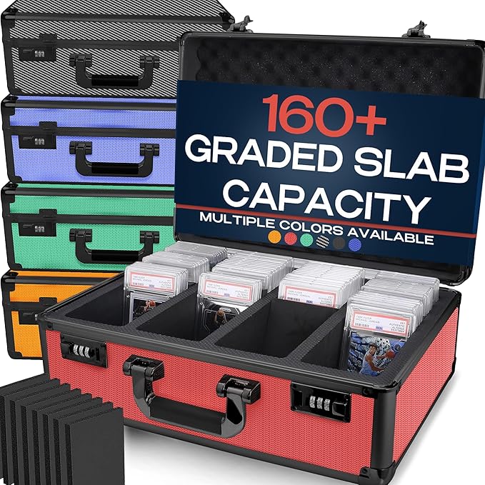 VALUN RED 160+ Slab Graded Card Storage Box (4 ROWS) Durable Sports PSA Card Storage Box - Organizer Slab for Your Collection - For Baseball Football TCG MTG Cards - Top Loader Design