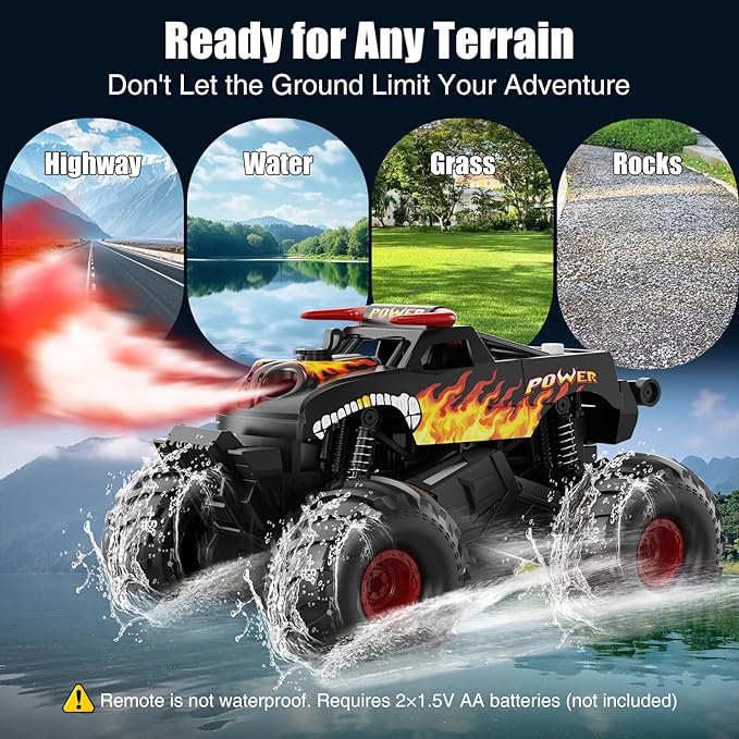 Remote Control Monster Truck Waterproof - 1:16 Scale RC Truck Rc Cars for Boys Age 8-12 Christmas Birthday Gifts 4WD All Terrain Off-Road Pickup Toys for 8 9 10 11 12 Year Old Black
