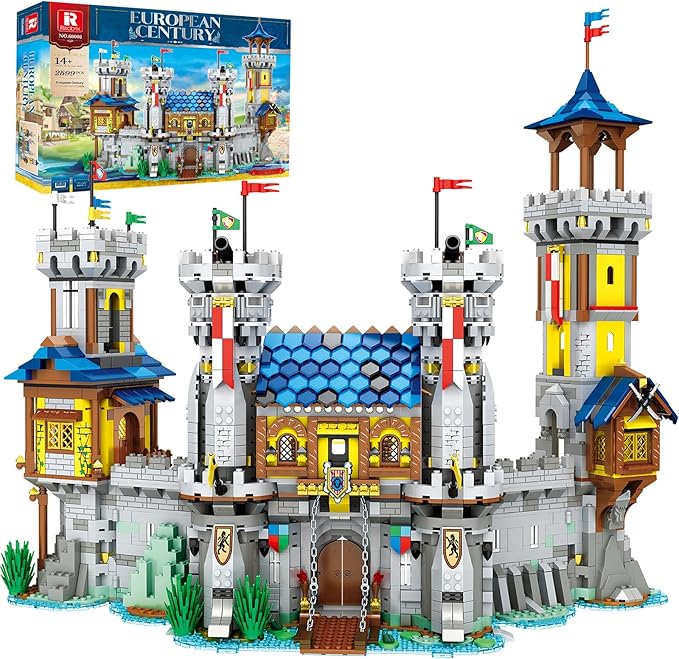 Reobrix Medieval Castle Building Sets for Adults Medieval Architecture Set with Light Collectible Model or Home Office Decor Street View House Building Kits 66006