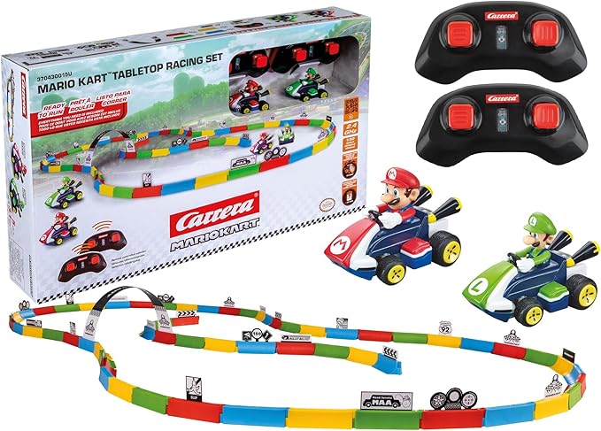 Carrera RC Mario Kart Tabletop Toy Racing Set Featuring Mario Luigi and 2 Radio Controls