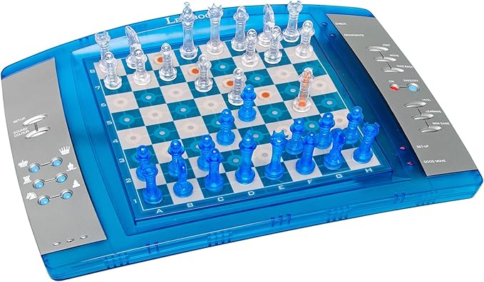 Lexibook ChessLight® Electronic Chess Game with Touch-Sensitive Keyboard and Light and Sound Effects 32 Pieces 64 Levels of Difficulty Battery or Plug Blue/Grey LCG3000