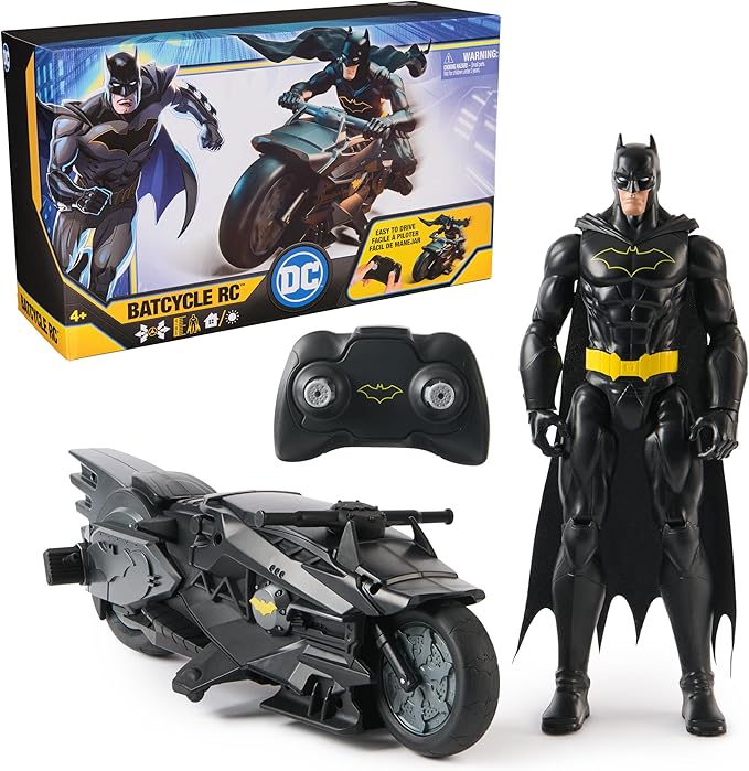 DC Comics Batman Stealth Remote Control Batcycle with 12 Batman Action Figure Super Hero Kids Toys for Boys and Girls Ages 4 &amp Up
