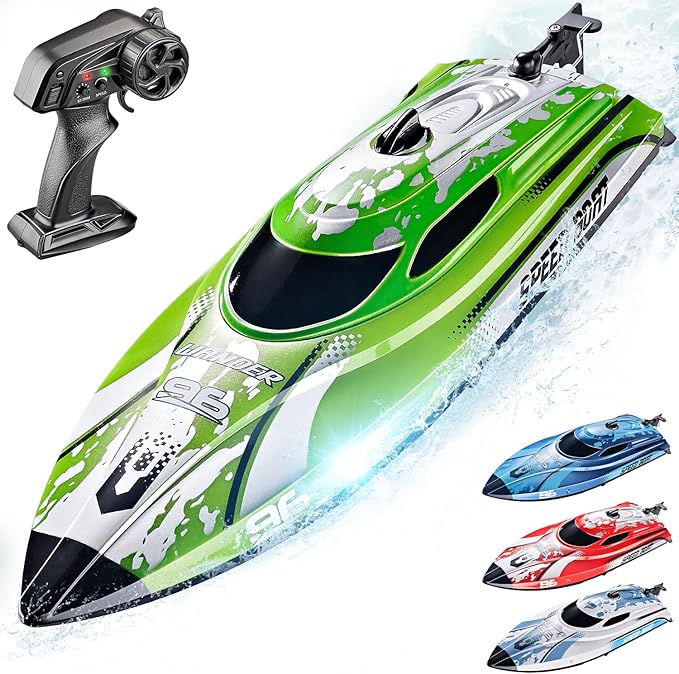 BEZGAR RC Boat 12 inch Remote Control Boat for Kids and Adults 25 KPH Fast RC Speed Boats with 700mAh Battery Ideal Waterproof Toy Boats for Lakes &amp Pools - TX126 Green