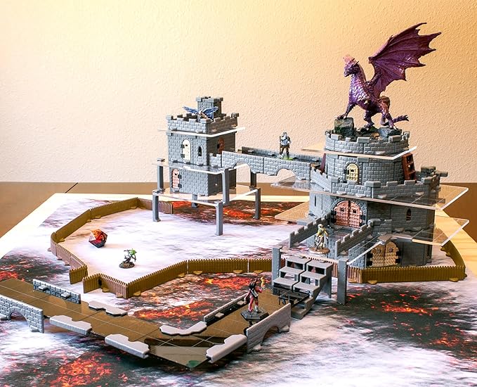 Dirt Cheap Dungeons Baron Castle Set - 451pc Modular Mega-Fortress Kit - 53ft of Linear Walls for 1 Grid TTRPG - D&ampD Pathfinder Daggerheart