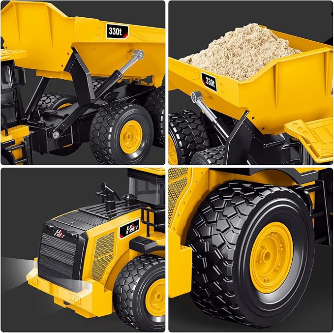 RC Dump Truck Remote Control Dump Truck 11 Channel with Lights/Sounds/2 Batteries for Adults RC Construction Vehicles Toys for Boys Kids 1:16 Scale RC Dump Truck Toys