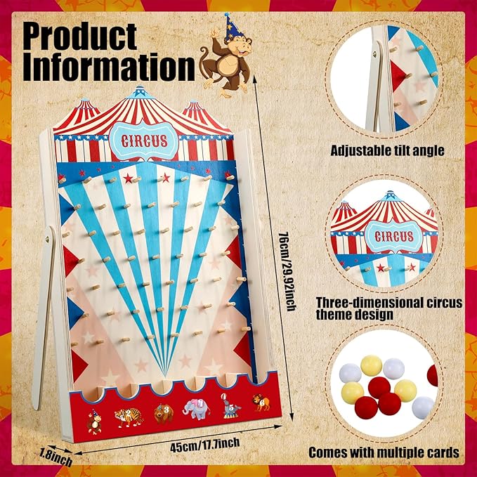 Fulmoon Disk Drop Game with 8 Disks Halloween Carnival Circus Theme Christmas Party Fun Wood Family Board Game for Birthday Party Decorations Supplies Activities(30 x 17.7 Inch)