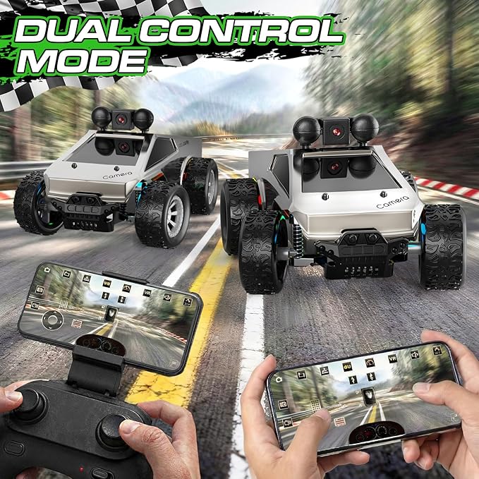 RC Cars with Camera Remote Control Truck with 720P HD FPV Camera All-Terrain Remote Control Car with Led Light Rechargeable Battery 1:28 RC Car Vehicle Toy Gifts for Kids Boys Girls