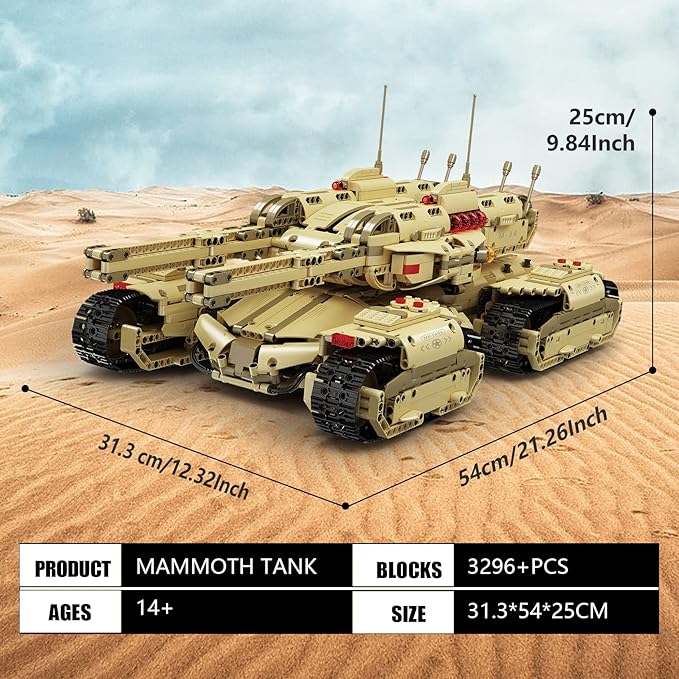 Mould King 20011 Technology MOC Building Block Tank Remote Control Rechargeable Military Mammoth Tank RC Tank Model Kits for Adult 3296 Pieces