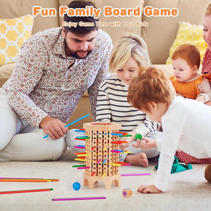 Montessori Game Wooden Board Games for Kids 4-6-8-12 36 Colorful Stick Math Educational Toys for 3 4 5 6 Year Olds Classic Fun Dice Games for Family Game Night for 2-6 Players Gift
