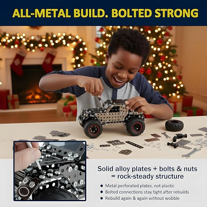 496 Pcs Metal Building Toys for Boys &amp Girls 8-12 Years Old Off-Road Vehicle Model Truck Kits STEM Engineering Construction Set Monster Car Educational Gift for Kids Ages 8 9 10+