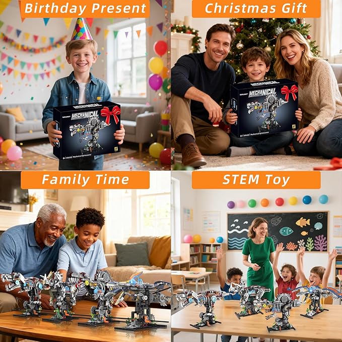 Mechanical Spinosaurus Dinosaur Building Set with Lights Rotatable Components &amp Display Stand STEM Building Set for Boys 8-14 Home Office Decor for Adults Mechanical Enthusiasts（742PCS）