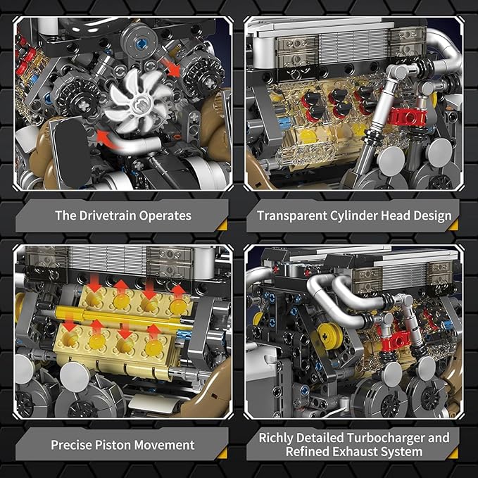 Mould King W16 Engine Building Blocks Set Combustion Engine Model That Runs Mini Engine Build Kit for Adults with Battery and Motor Engineering Construction STEM Toy for Teens(952 Pcs)