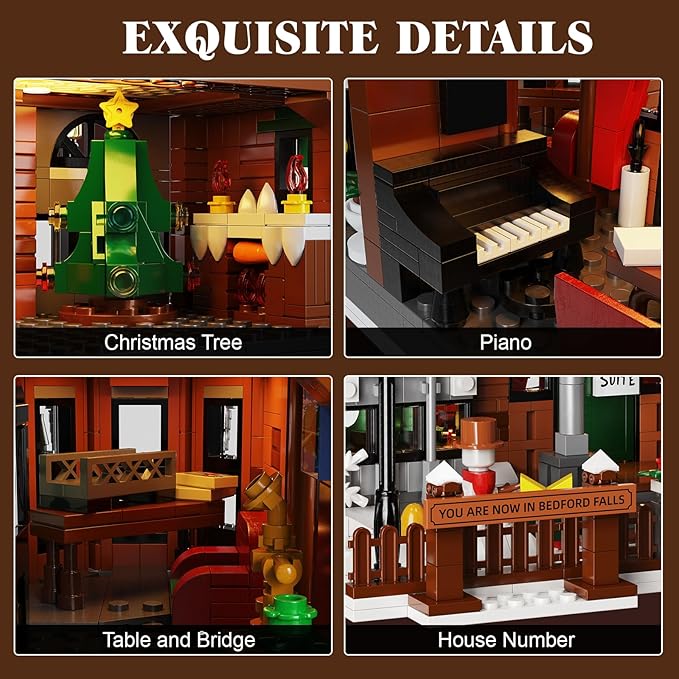 It's A Wonderful Life House Building Set with LED Light Christmas Holiday Snow House Building Blocks Toy Compatible with Lego Chritmas Village Gifts for Friends、Family Ages 18+ (1549PCS)