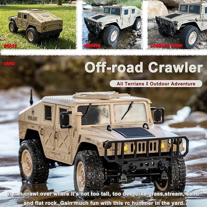 Skymaker RC Military Truck Humvee 2.4Ghz Remote Control Truck 4WD RC Hummer with Winch &amp Machine Gun Khaki