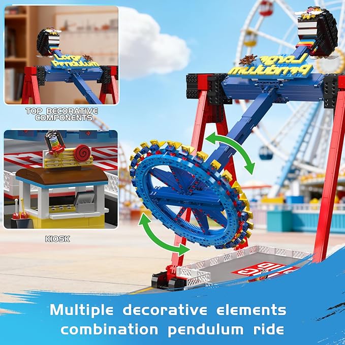 Mould King Motorized Pendulum Ride Building Blocks Set for Adults Mechanical Swing Ride Model with Electric Drive Amusement Park Display Construction Collectible Kit for Desk &amp Shelf Decor(2192+