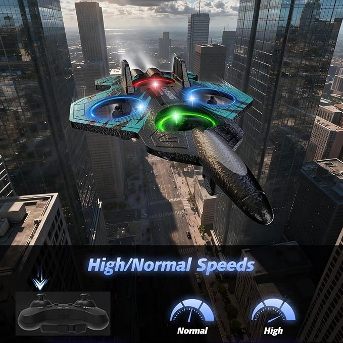 Foam RC Airplane with Cool Led Light 360° Flip and Headless Mode Remote Control Airplane RC Plane for Kids Adults Aged 6+ RC Flying Toy for Kids Birthday Gift