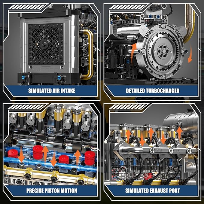 Diesel Engine Model Kit That Runs for Adults MOC Mini Inline 4-Cylinder Diesel Engine Building Set with Motor Compatible with Lego Mechanical Engineering STEM Toy for Teens (1029 PCS)