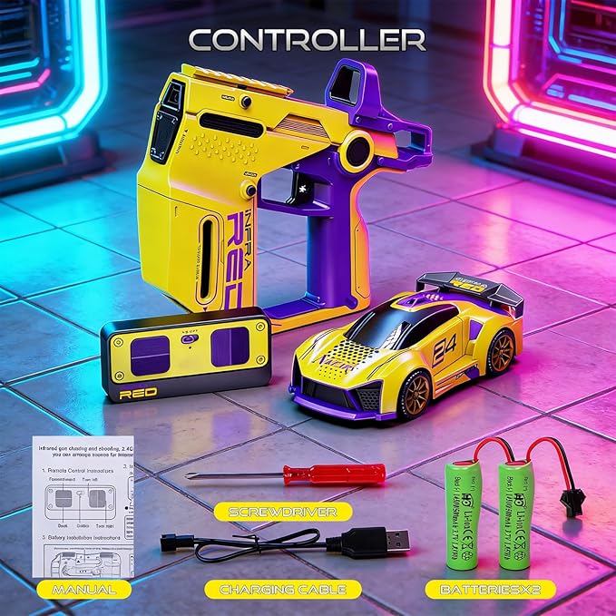 Remote Control Car with Shooting Game 3 IN 1 Parent-Child Drift RC Car 2.4G Stunt Toys with Infrared Gun Christmas Birthday Gifts for 3 4 5 6 7 8 9 10 Year Old Kids Boys Girls Age 4-7 8-12 (Yellow)