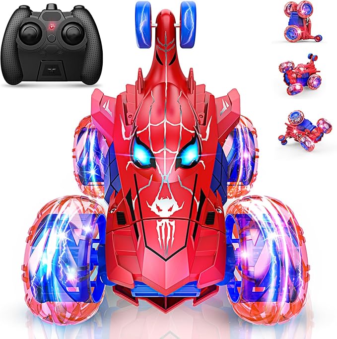 Spider remote control car rc cars toysCool rechargeable stunt rc car with 360 flips 4WD wheel with bright lightFun outdoor toys gifts for kids birthday or Chritmas age 4 5 6 7 8 9 10 11 12 years old