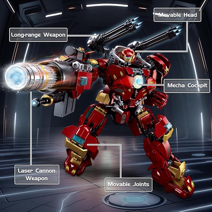 Mech Robot Transforming Building Blocks Set for Adults Red City Protector Mecha Model Action Figures Cool Creative Robots STEM Toys Gift for Teens Boys 588 Pieces