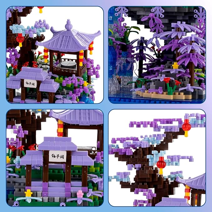 Peach Blossom Pond Building Blocks SetBuilding Blocks Set Gifts for Adults and Kids Micro Bricks Cherry Blossom Tree House Kit with LED Light and Display Box（2500+Pieces）
