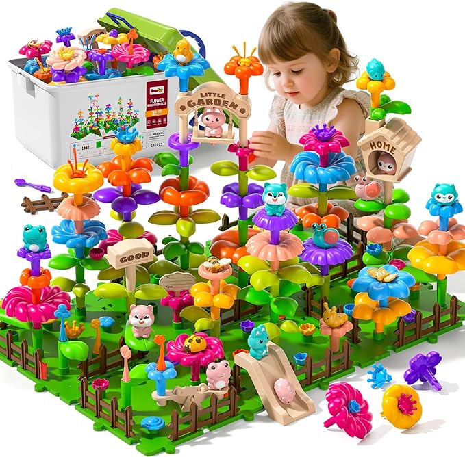 145 Pcs Toys for 3 Year Old GirlToddler Gardening Set Flower Garden Toy Girls Building Sets Best Educational Learning Fine DIY Crafts Stem Construction Stacking Kitfor 3 4 5 6 7 Years Kids
