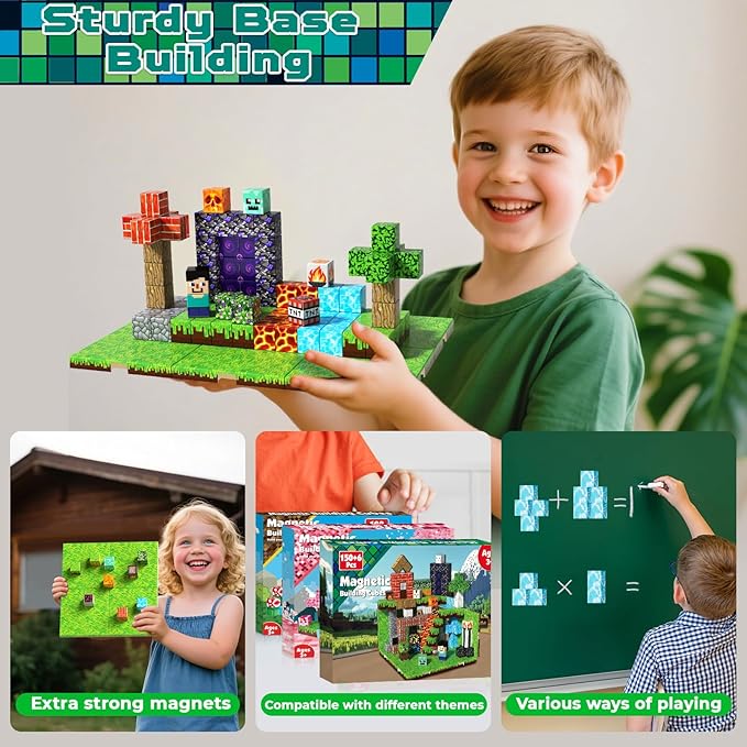 150PCS Magnetic Blocks with 6 Base Plate - Building Blocks Cubes for Kids Ages 4-8 STEM Magnet Building Toys Boys Girls Easter Birthday Gifts Preschool Educational Learning Toy for 3+ Years Old