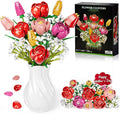 Utbttor Flower Bouquet Building Kit Red Rose &amp Tulips 680 Pcs Building Blocks Set - Valentine's Day Mother's Day Christmas Birthday Gift for Adults Women Her Home Office Decor No Vase