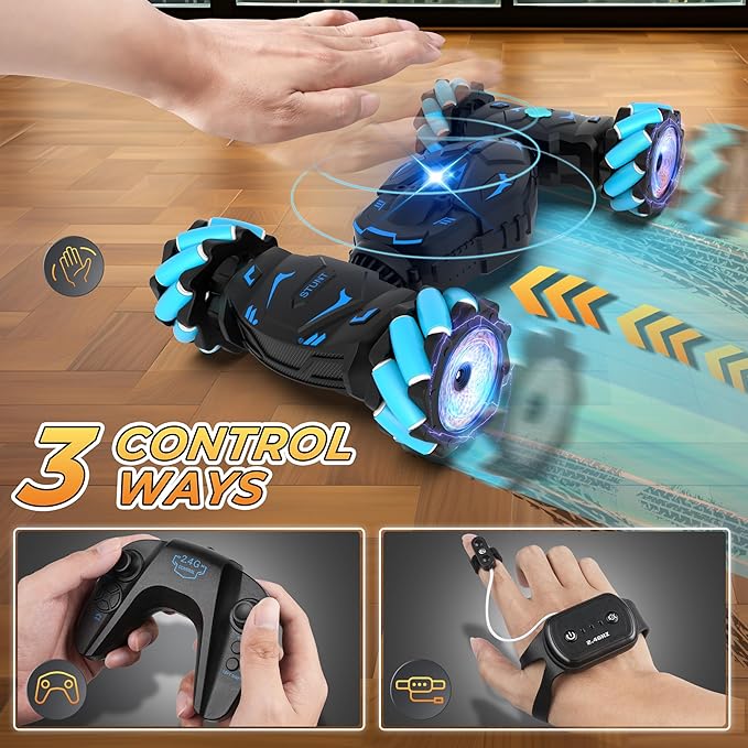Gesture Sensing RC Stunt Car Toys for Boys 6-8 Gifts for Boys 6 7 8 9 10 11 12 Birthday Gifts for Boys Remote Control Car for Boys 8-12 360° Rotate 4WD Off-Road with Lights Music Spray