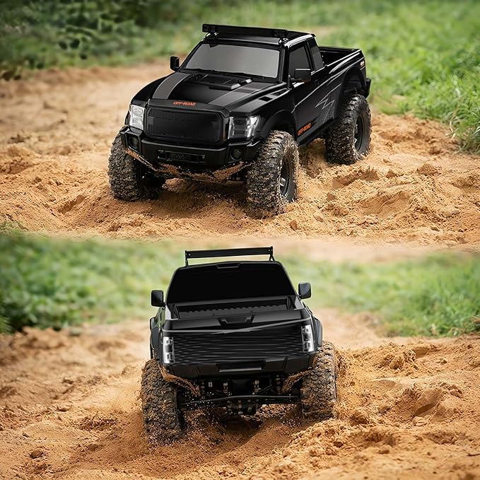 RC Cars RC Crawler 1/10 Scale RTR Remote Control Car 4WD 2.4GHz Brushed Offroad Racing Hobby Grade Model Vehicle with LED Lights 2Pcs Battery Toy for Kids and Adults